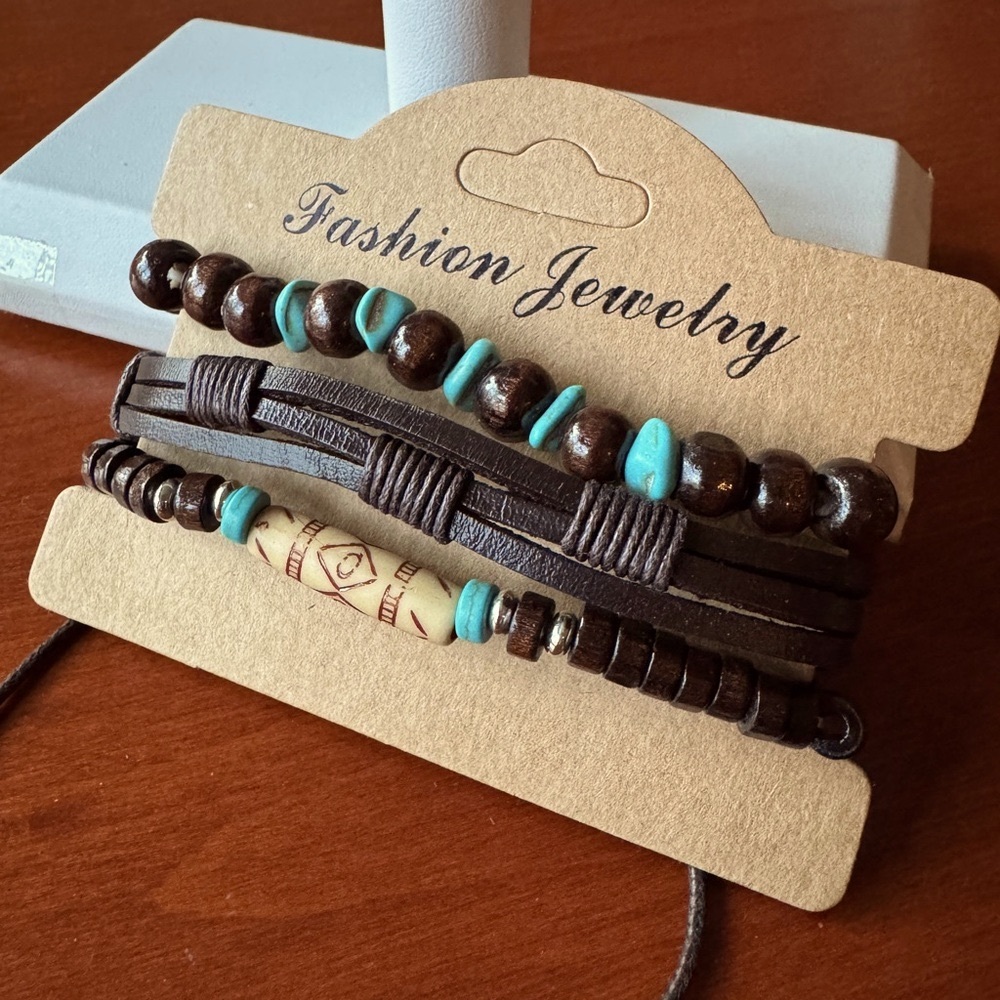 Fashion Bracelet Set Adjustable Leather and Stretch Bracelets